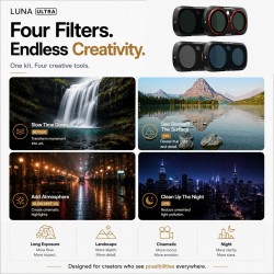 Freewell Insta360 Luna Ultra Filters Every day 4 Pack (ND1000, LPR, Glow Mist 1/4, CPL)